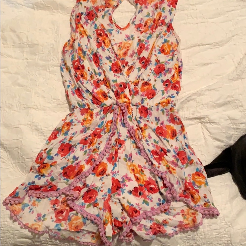 Boutique floral romper with trim